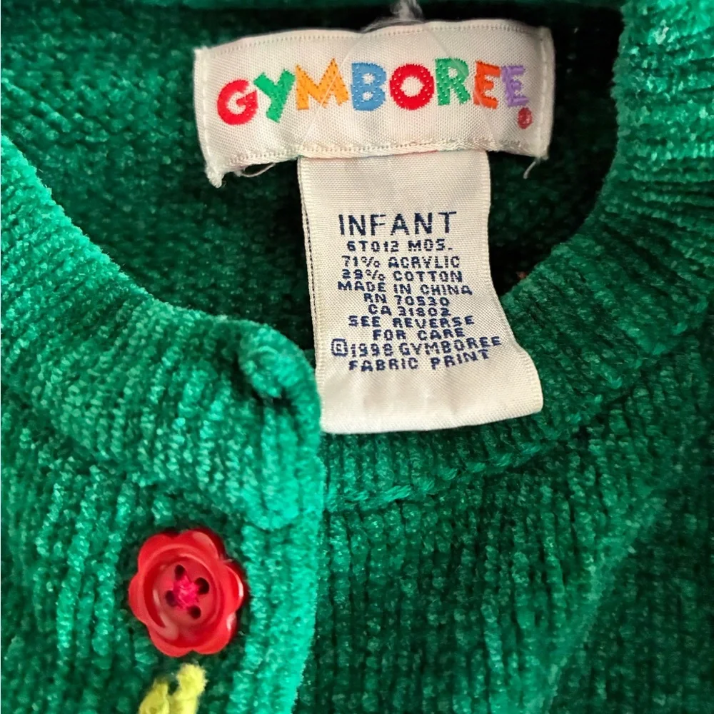 Vintage Gymboree Green Floral Cross-stitched Cardigan